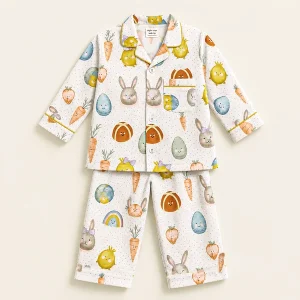 Kids Night Suit Set Bunny White