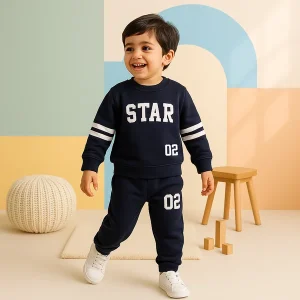 Alternative view of Kids Printed Fleece Tracksuit Star Navy Blue