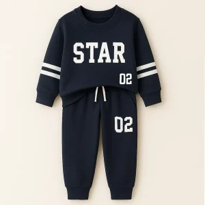 Kids Printed Fleece Tracksuit Star Navy Blue